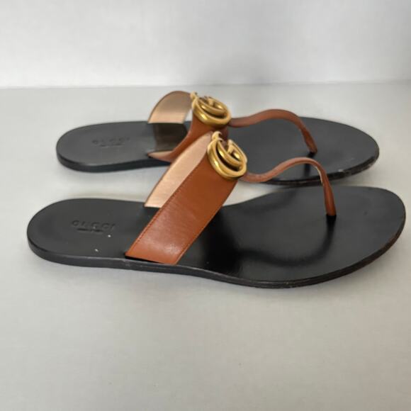 Gucci Marmont GG Thong Sandal Black Brown Slip On Flip Flop Flat Size EU 39 US 9 - Picture 7 of 10